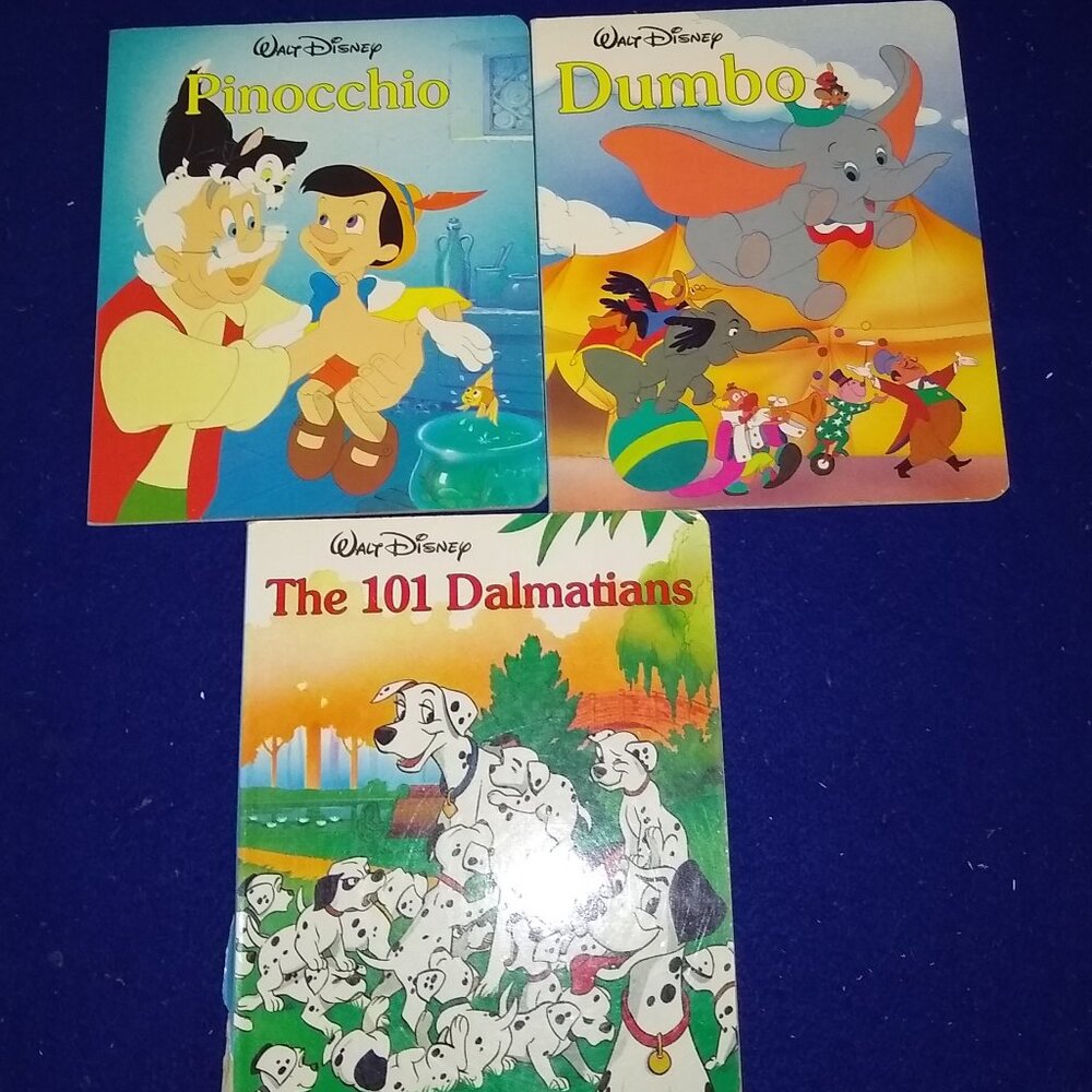 Walt Disney Twin Books Pinocchio + Dumbo + 101 Dalmatians 1987 Vintage